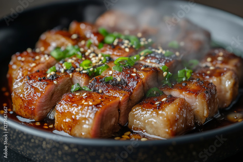 Cantonese traditional roasted pork with a modern twist and bold flavors photo