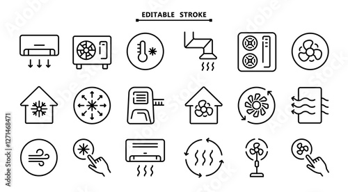Air conditioner icons set. Editable stroke. Home appliance. Electrical equipment. Vector icons for your website, mobile, presentation, and logo design