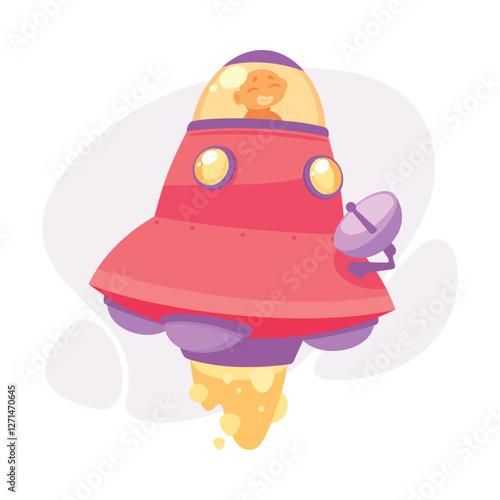 Alien Character Fly in Ufo Shuttle Vector Illustration