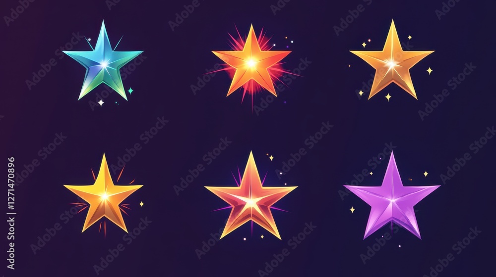 Glimmering Vector Star Icons: Ideal for Logo Design and Sparkling Clipart Collections Glimmering Vector Star Icons: Ideal for Logo Design and Sparkling Clipart Collections