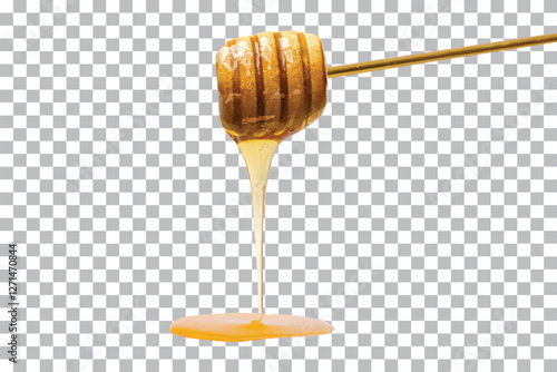 Pure Honey Dripping from Honeycomb to Dipper