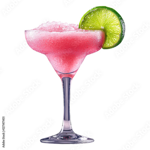 Refreshing pink frozen margarita with lime slice for summer party celebrations or cocktail menu design