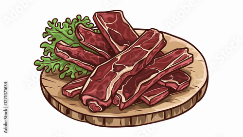 Cartoon-Style Beef Jerky on Wooden Cutting Board