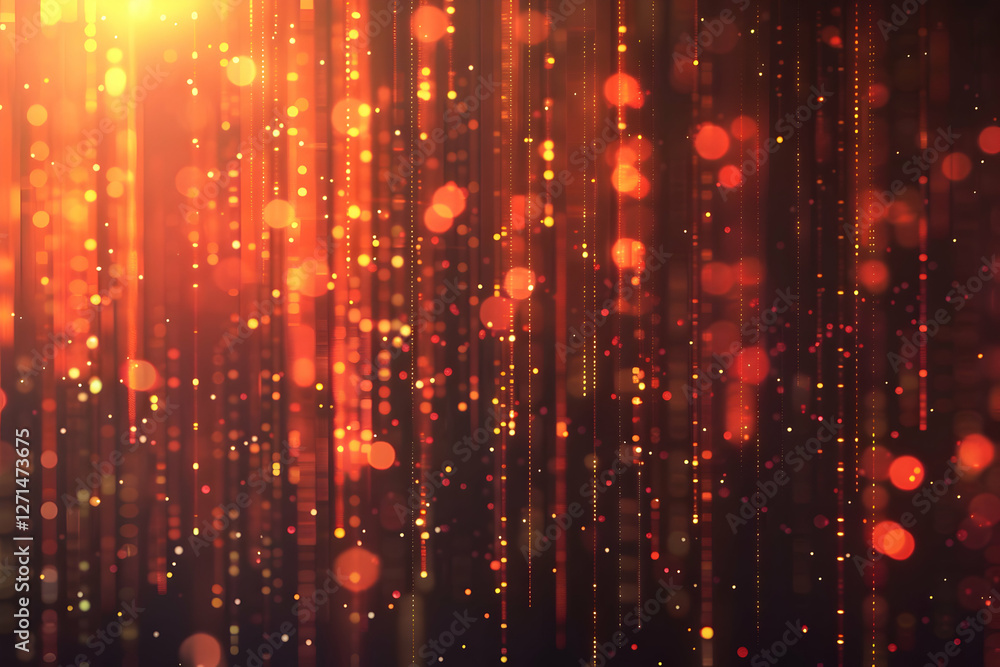 Fototapeta premium Abstract background with shimmering golden particles cascading in vertical lines, creating a warm glow