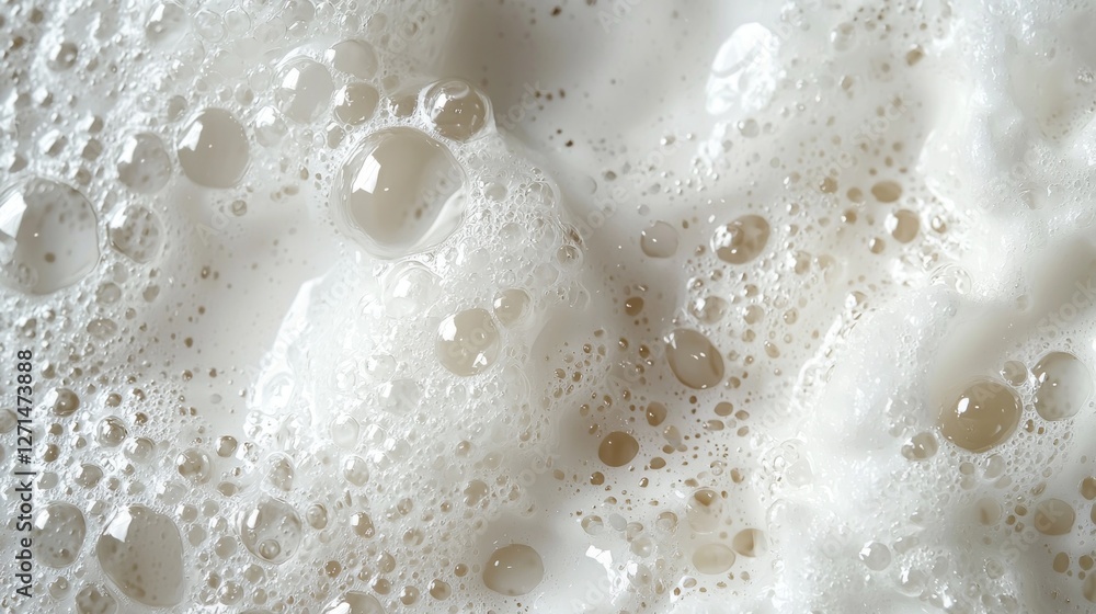 A close-up view captures the intricate patterns and formations of glistening soap foam, reflecting soft light as tiny bubbles rise and merge, creating an abstract masterpiece in white A close-up view captures the intricate patterns and formations of glistening soap foam, reflecting soft light as tiny bubbles rise and merge, creating an abstract masterpiece in white