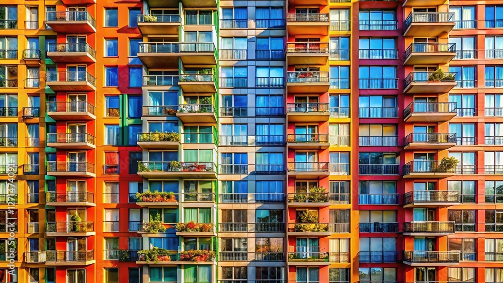 Elevated balconies grace a contemporary high-rise. Elevated balconies grace a contemporary high-rise.