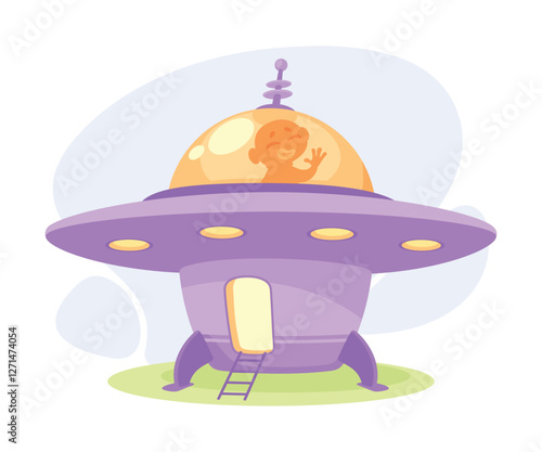 Alien Character Fly in Ufo Shuttle Vector Illustration