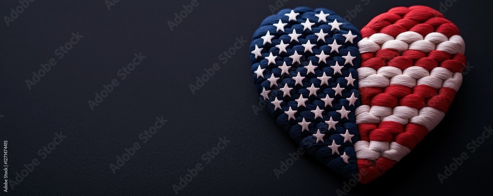 Obraz premium Patriotic Braided Heart Symbol of America's Love and Unity on Deep Navy Blue Background Texture