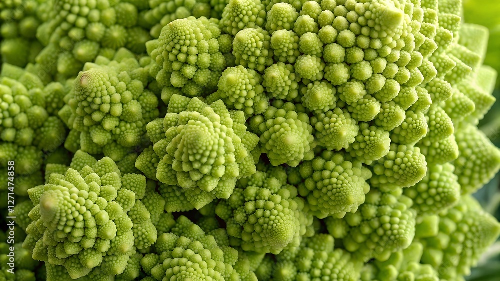 Fractal Vegetable: An unusual, vibrant close-up of romanesco broccoli, showcasing its naturally occurring fractal patterns, reflecting nature's geometric marvel. Fractal Vegetable: An unusual, vibrant close-up of romanesco broccoli, showcasing its naturally occurring fractal patterns, reflecting nature's geometric marvel.