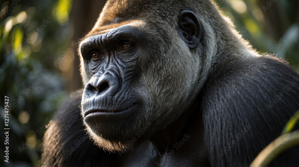 Obraz premium Wild big gorilla face closeup view