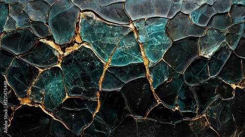 Teal and Black Kintsugi Inspired Art photo