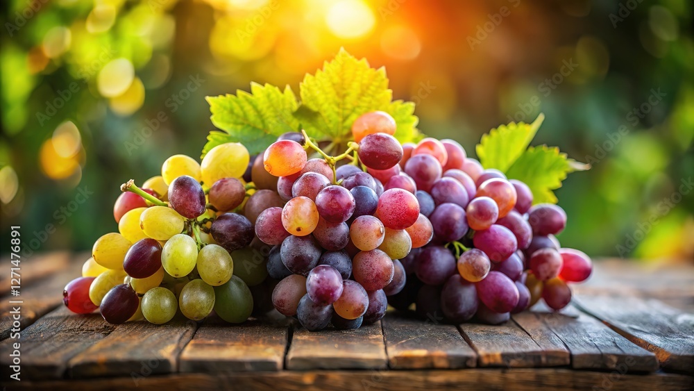Fresh, juicy grapes on a wooden surface, a tilt-shift effect. Fresh, juicy grapes on a wooden surface, a tilt-shift effect.