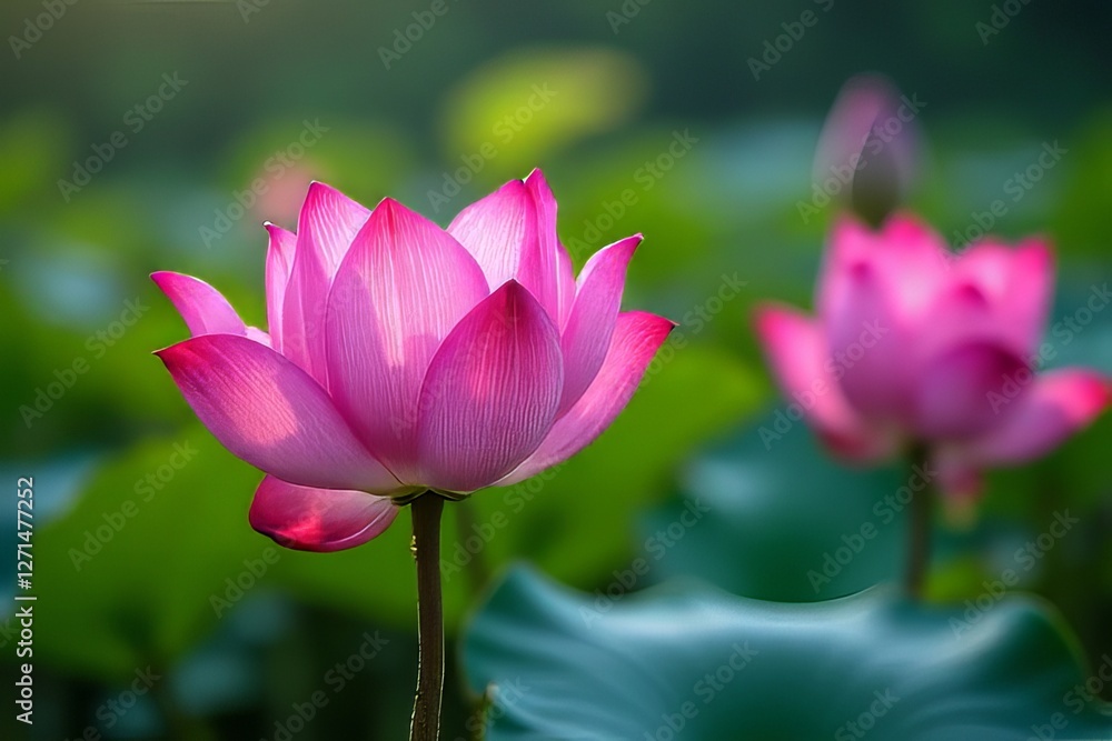 Beautiful Pink Lotus Flower in a Pond Setting Beautiful Pink Lotus Flower in a Pond Setting