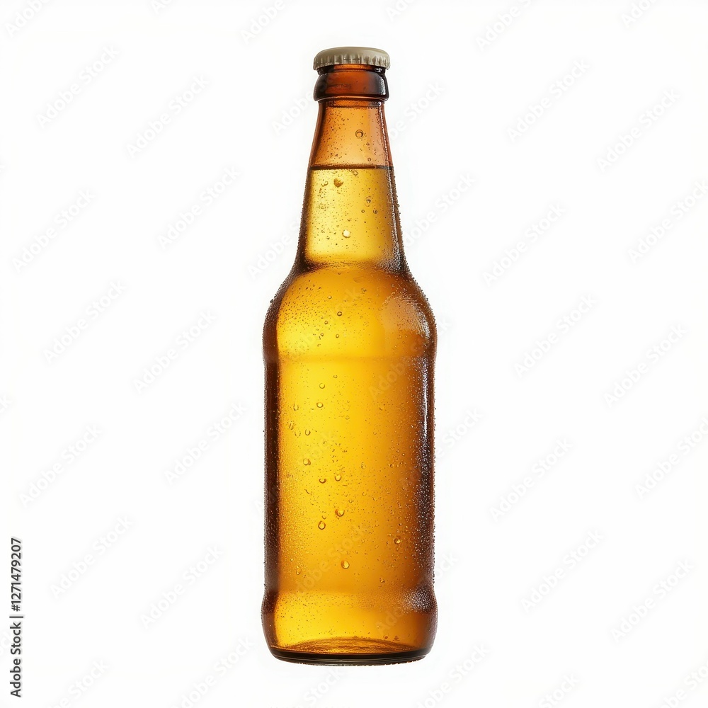 Chilled Refreshment Amber Brew in a Condensation Covered Glass Bottle Beverage Isolation Chilled Refreshment Amber Brew in a Condensation Covered Glass Bottle Beverage Isolation