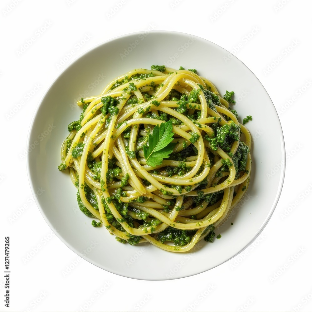 Delicious Plate of Spaghetti with Vibrant Green Pesto Sauce Ready to Eat Healthy Lunch or Dinner Meal Delicious Plate of Spaghetti with Vibrant Green Pesto Sauce Ready to Eat Healthy Lunch or Dinner Meal