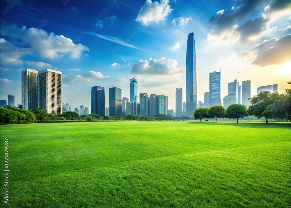 Green expanse, topped by a sleek Guangzhou skyline. Green expanse, topped by a sleek Guangzhou skyline.