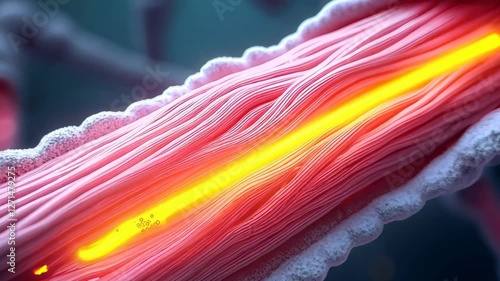 Close-Up View of Biological Muscle Fiber with Glowing Center Detail