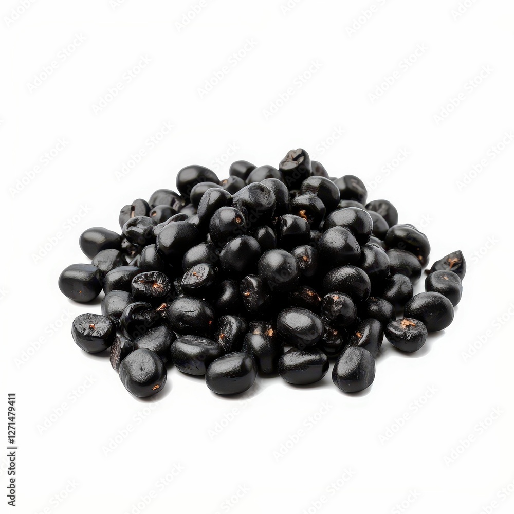 Glossy Bunch of Black Seeds Gathering on Pure White Backdrop for Plant Propagation or Consumption Glossy Bunch of Black Seeds Gathering on Pure White Backdrop for Plant Propagation or Consumption