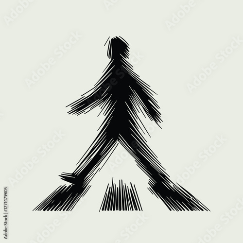 Graphic Silhouette of Person Walking on Crosswalk - Scribble Illustration