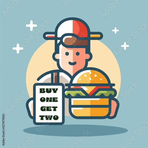 Fast Food Discount Illustration Buy One Get Two Promotion in Vector Style