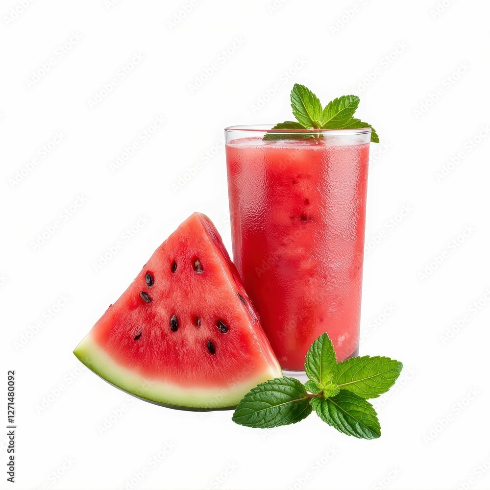Watermelon Refreshment Glass with Slice of Fruit and Mint Leaves Garnishment Vibrant Display Watermelon Refreshment Glass with Slice of Fruit and Mint Leaves Garnishment Vibrant Display