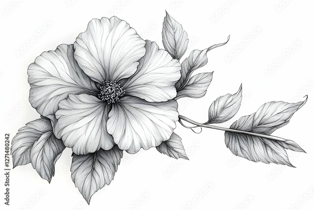 Fototapeta premium Detailed Grayscale Flower Illustration
