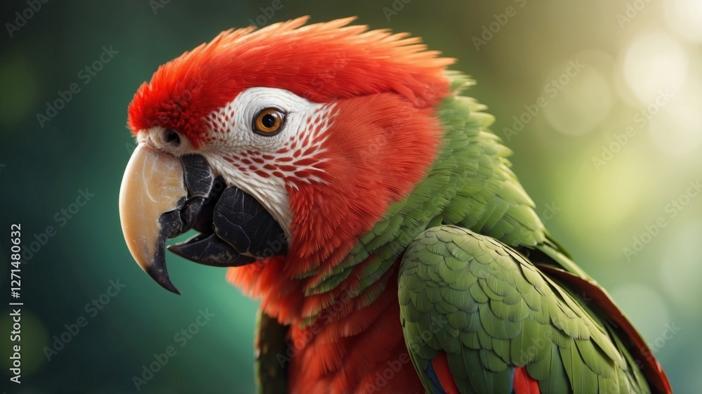 Red and green macaw ara parrot face macro view Red and green macaw ara parrot face macro view