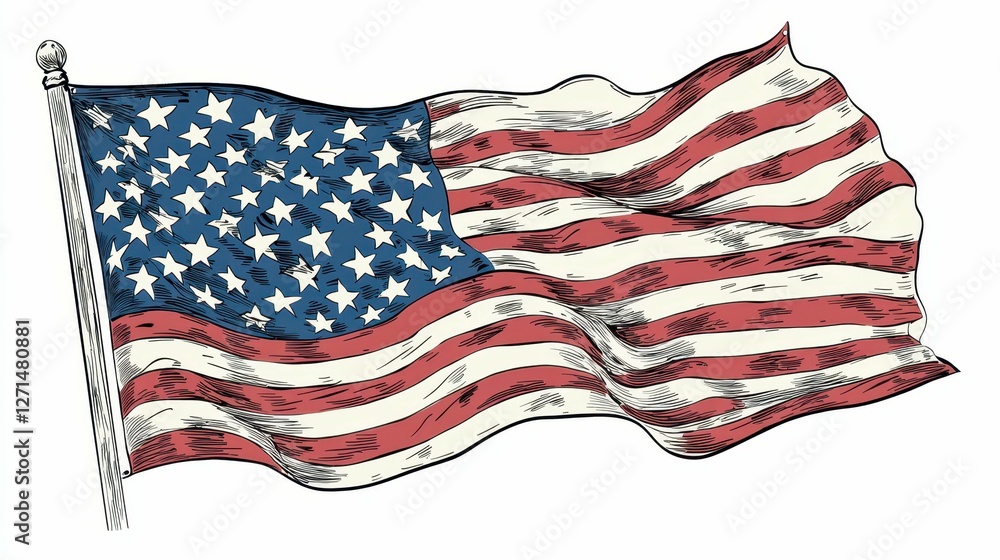 Obraz premium United States Flag Patriotic Symbol Waving in the Breeze Illustration