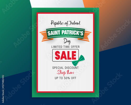 Holidays, design, background with handwriting texts and national flag colors for Saint Patrick's Day, sales and commercial event; Vector illustration.