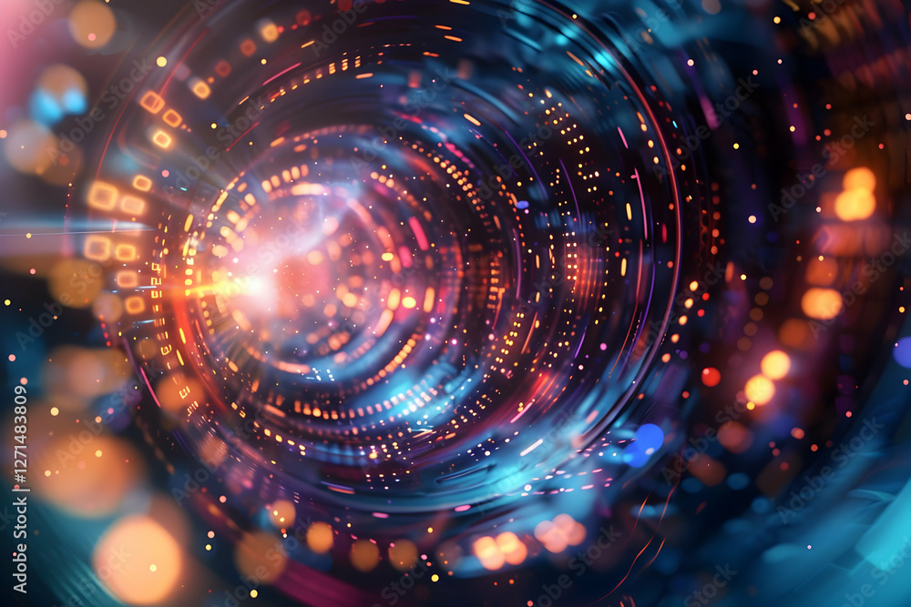 Obraz premium Abstract digital swirl with vibrant lights and colors, creating a sense of motion and depth