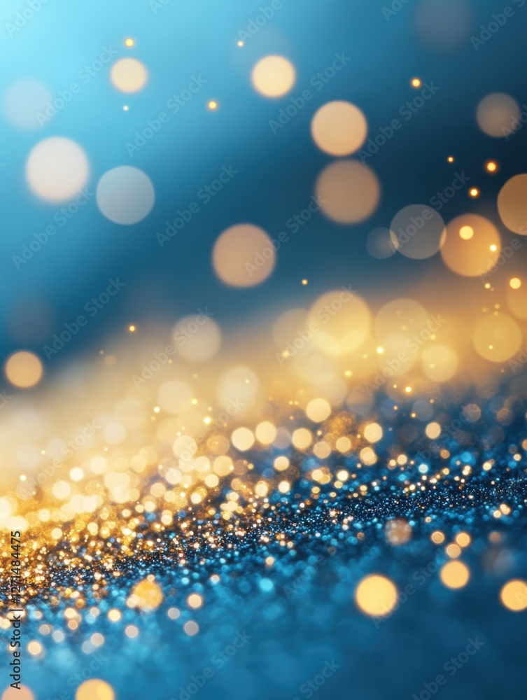 Abstract Glittering Light Particles in Blue and Gold Abstract Glittering Light Particles in Blue and Gold