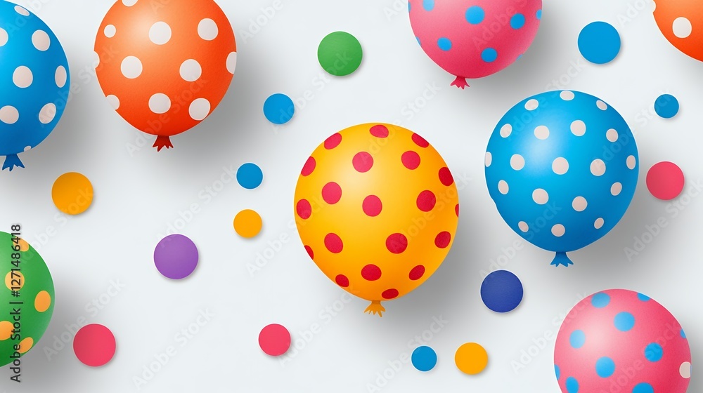 Colorful Balloons with Polka Dots and Confetti Creating a Festive Atmosphere Colorful Balloons with Polka Dots and Confetti Creating a Festive Atmosphere