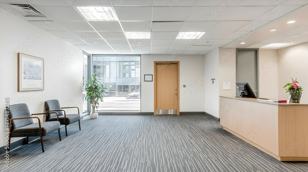 Fototapeta premium Modern Office Reception Area with Minimalist Design