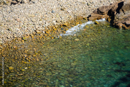 high-angle view of the pebble beach photo