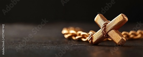 Golden Cross Chain Close Up Detail of Religious Symbolism and Faith Centered Spirituality photo