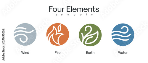 Four Elements fire water earth air Icon Set Logos