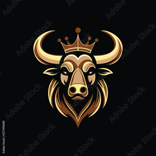 Majestic Bull King Logo with Crown and Detailed Features for Royal Branding