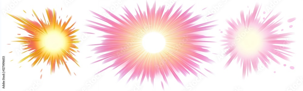 Colorful Explosion of Light with Pink and Yellow Hues Radiating Outward in a Vibrant Atmosphere Colorful Explosion of Light with Pink and Yellow Hues Radiating Outward in a Vibrant Atmosphere