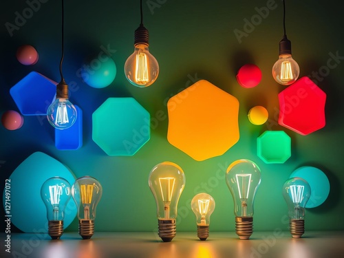 Colorful edison bulb lights in an array of shapes and sizes, with unique designs and energy efficient options for a vibrant touch in any space, aesthetic, shapes, space photo