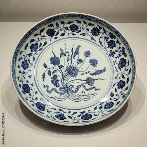Schilderij op canvas blue-and-white porcelain, with pattern of “lotus bouquet”, Ming dynasty, Yongle