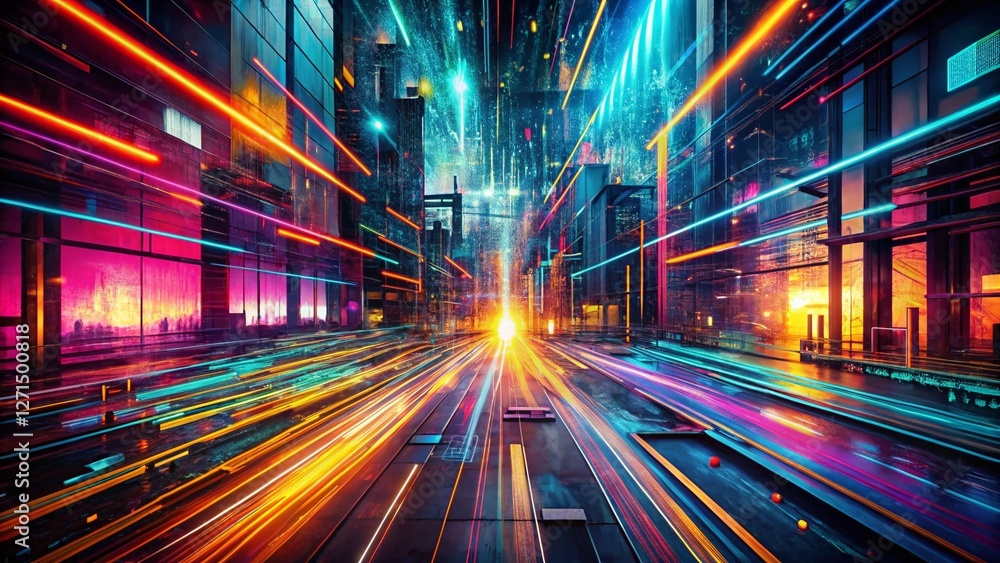 Fototapeta premium Abstract Digital Background: Colorful Light Trails & Numbers - Urban Exploration Photography