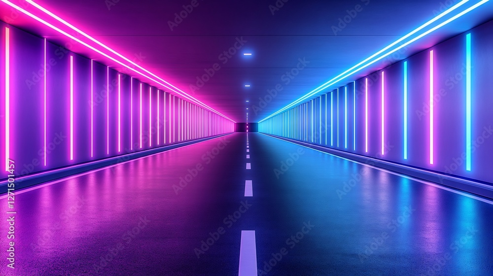 Vibrant neon lights illuminate a sleek futuristic tunnel. AI Generated Vibrant neon lights illuminate a sleek futuristic tunnel. AI Generated