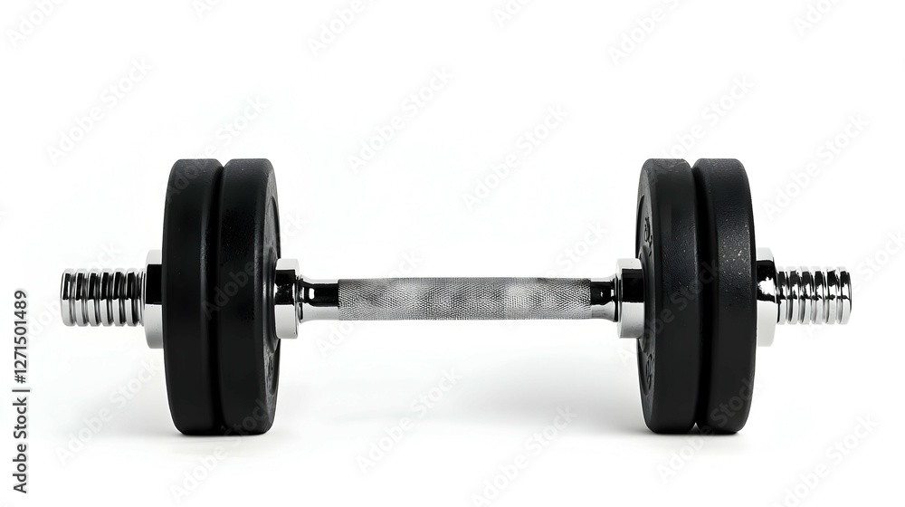 Black Dumbbell with Metal Bar on White Background Black Dumbbell with Metal Bar on White Background