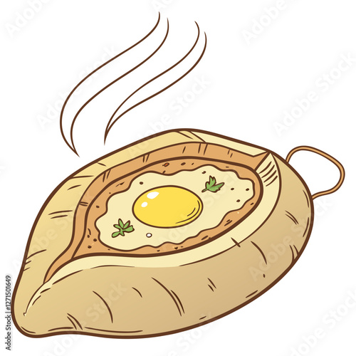 Georgian Khachapuri with Melted Cheese and Egg Yolk Isolated. Perfect for: Georgian food festivals, cultural food events, bakery promotions