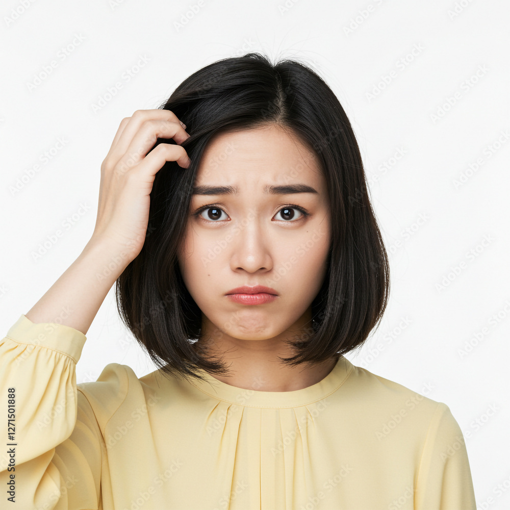 A natural-looking portrait of a Vietnamese woman with shoulder-length black hair A natural-looking portrait of a Vietnamese woman with shoulder-length black hair