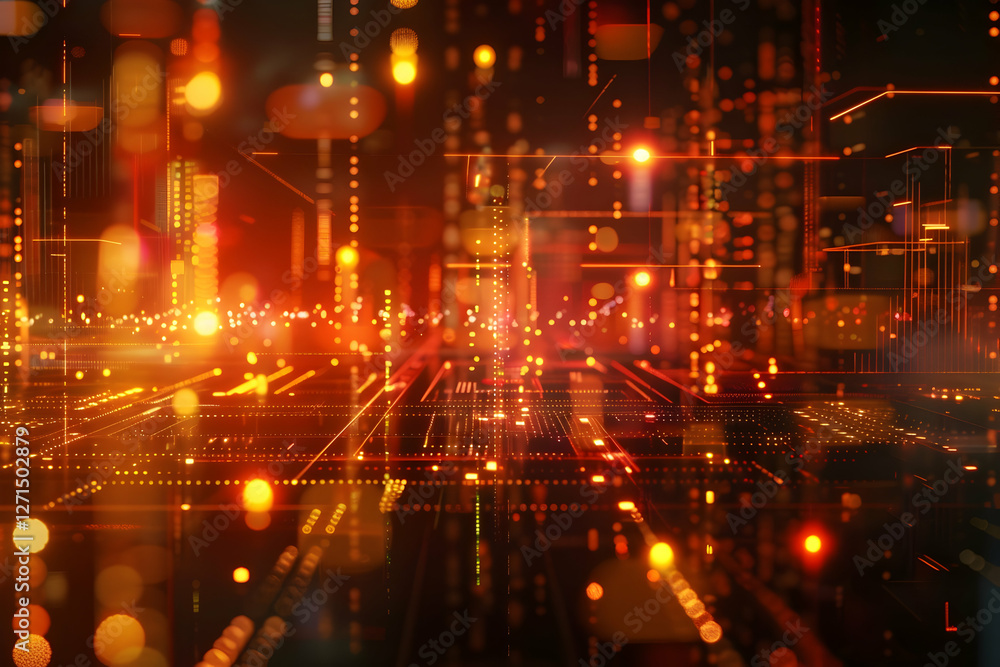 Fototapeta premium Abstract representation of a vibrant digital landscape with glowing lights and data streams