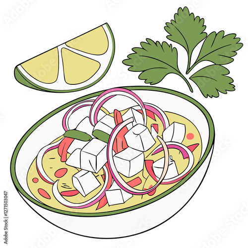Peruvian Ceviche with Lime and Chili. Perfect for: Peruvian food festivals, seafood lovers, Latin American cuisine