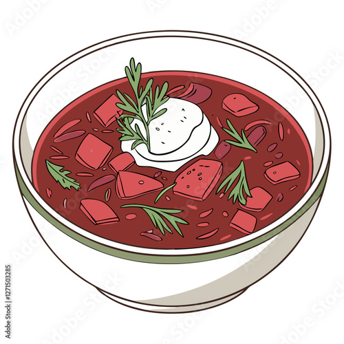 Traditional Russian Borscht with Sour Cream. Perfect for: Russian food festivals, Eastern European cuisine, winter comfort food