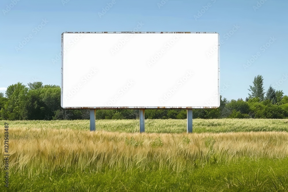 Empty billboard in a serene grassy field Empty billboard in a serene grassy field