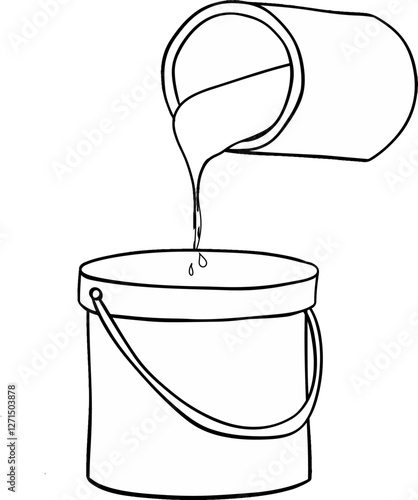 Filled can Paint graphic line vector composition. two cans with color illustration